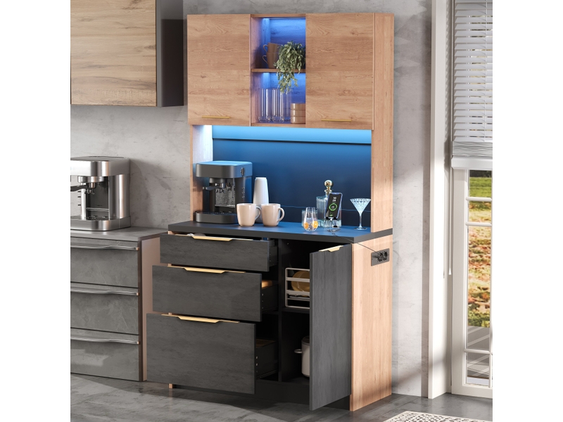  Buffet de cuisine 180x100x40 cm, haute capacité avec 3 tiroirs et étagère, structure mdf robuste, idéal rangement cuisine ou salon.  - Conforama W