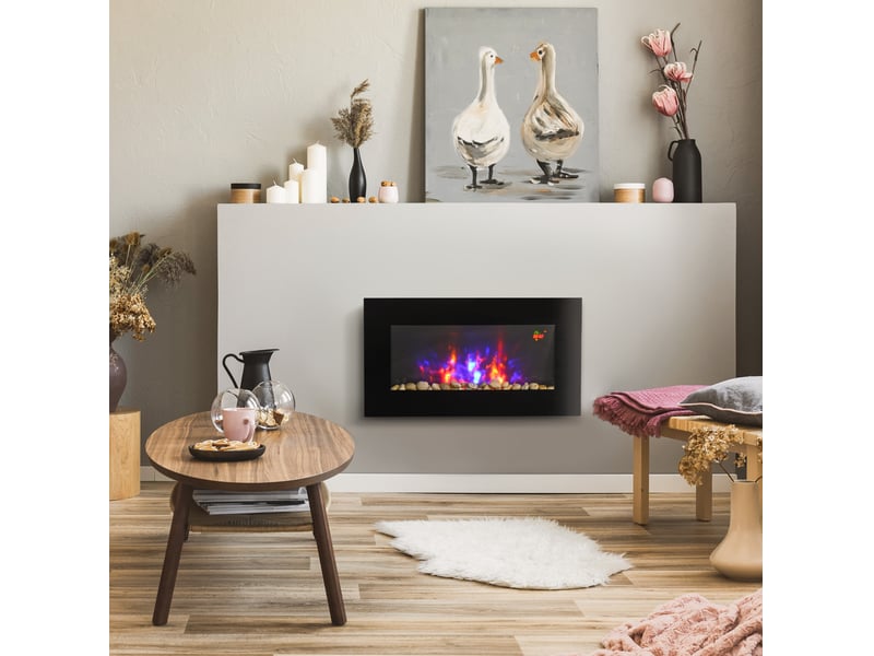  Cheminée électrique 72,5x11,5x40 cm led métal noir  - Conforama B