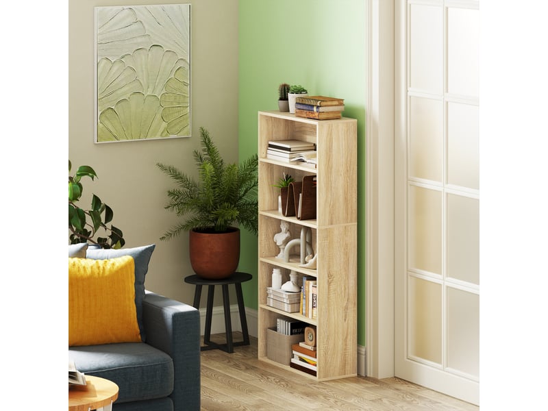  Bibliothèque étagère de rangement 5 niveaux avec étagères réglables pour salon, chambre, bureau, 60x24x133,5cm, naturel  - Conforama C