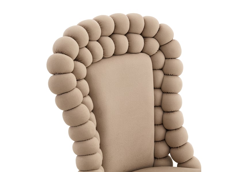  Lot de 2 chaises 47x51x95 cm dossier haut orné d'une chaîne de perles, velours doux, structure métal noir, camel clair  - Conforama E