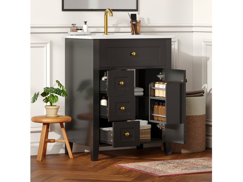  Meuble sous lavabo 61x47x86 cm avec vasque mdf noir  - Conforama B