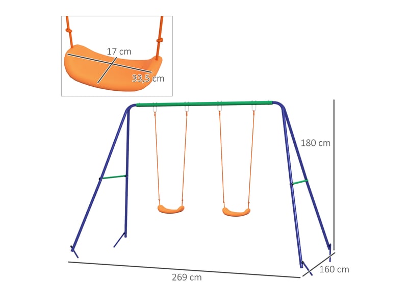  Balançoire portique balançoire pour enfants avec 2 siège de balançoire structure en métal charge max. 90 kg multicolore  - Conforama C