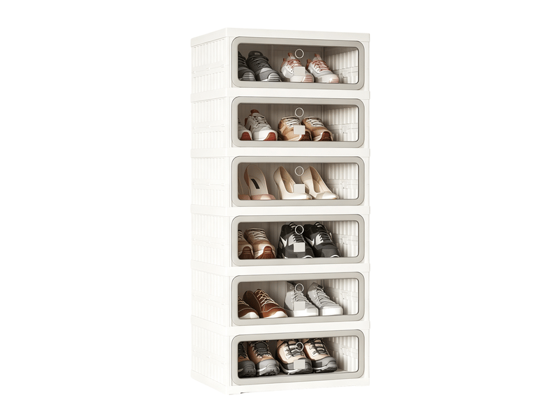  Armoire à chaussures en plastique pp - 12 paire(s) - porte abattante transparente - anti‑poussière - sans assemblage - meuble rangement chaussures petit espace - blanc‑gris  - Conforama A