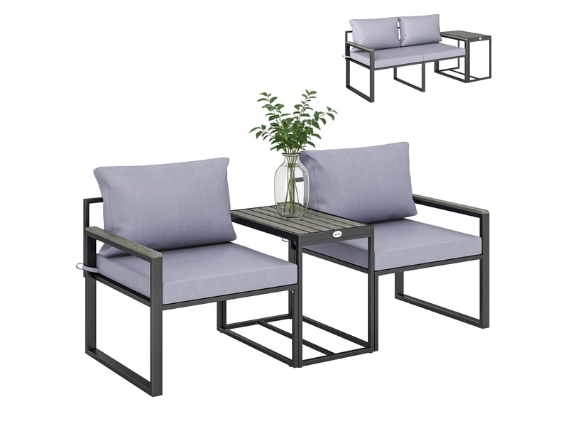  Salon de jardin 3 pièces 2 fauteuils et table d'appoint en acier gris  - Conforama A