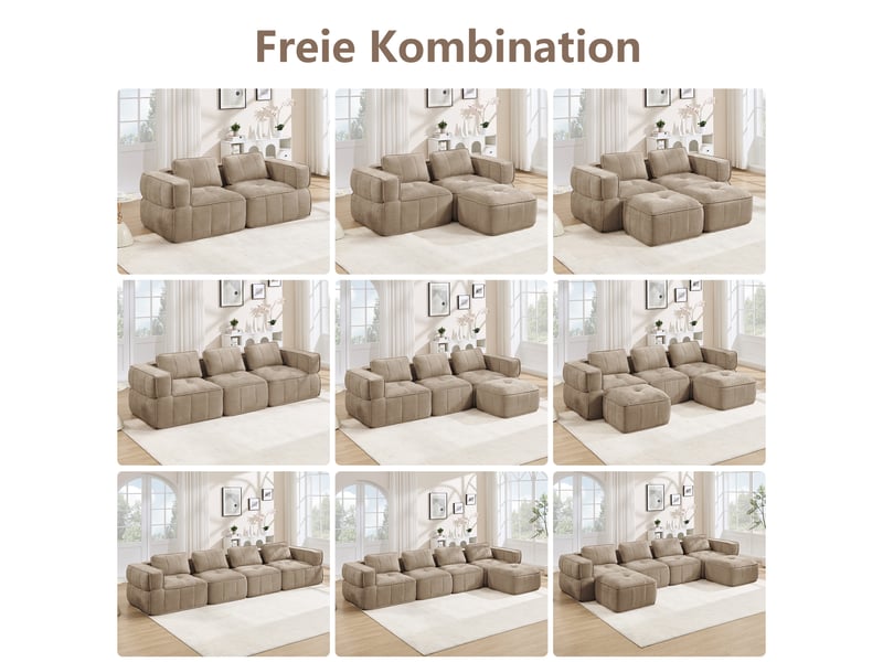  Canapé modulable en l 4 places avec pouf en polyester sable W3325S00520 - Conforama D