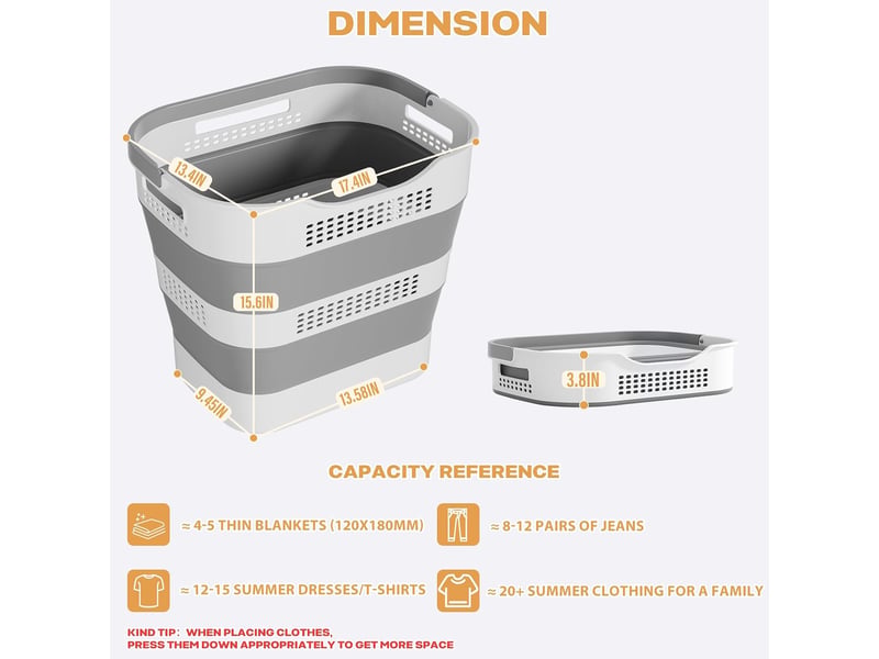 Lot de 2 paniers à linge pliables 42 l, corbeilles en plastique avec poignées, gain de place pour vêtements, gris foncé - Conforama E