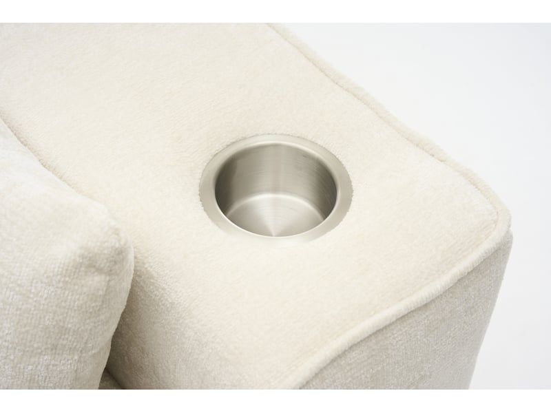 Canapé droit fixe 2 places beige en tissu avec porte-gobelets et poches latérales, idéal pour le salon - Conforama E