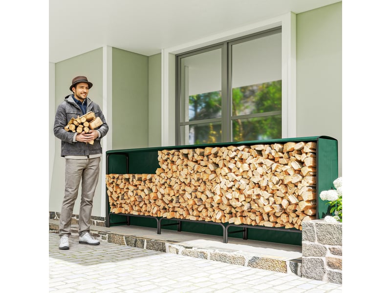  Porte-bûches extérieur réglable avec bâche en pe, capacité 1 m³, 300 x 36 x 99 cm  - Conforama C