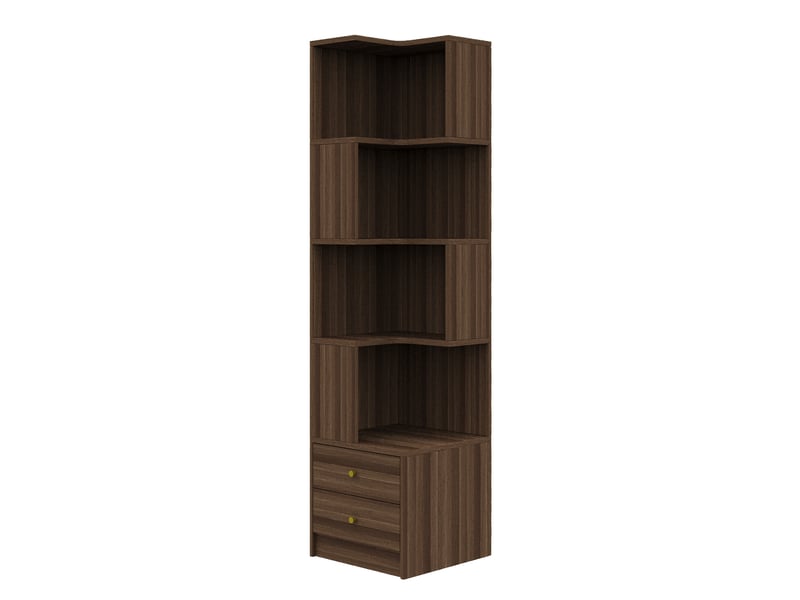  Bibliothèque d'angle en l - 45x43.5x180cm - meuble d'angle led rvb connecté app, 4 niches ouvertes et 2 tiroirs - marron  - Conforama A