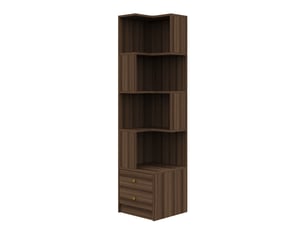 Bibliothèque d'angle en l - 45x43.5x180cm - meuble d'angle led rvb connecté app, 4 niches ouvertes et 2 tiroirs - marron