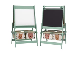 Tableau chevalet enfant ardoise double face tableau à craie rouleau papier 2 paniers vert 54 x 46,5 x 93 cm