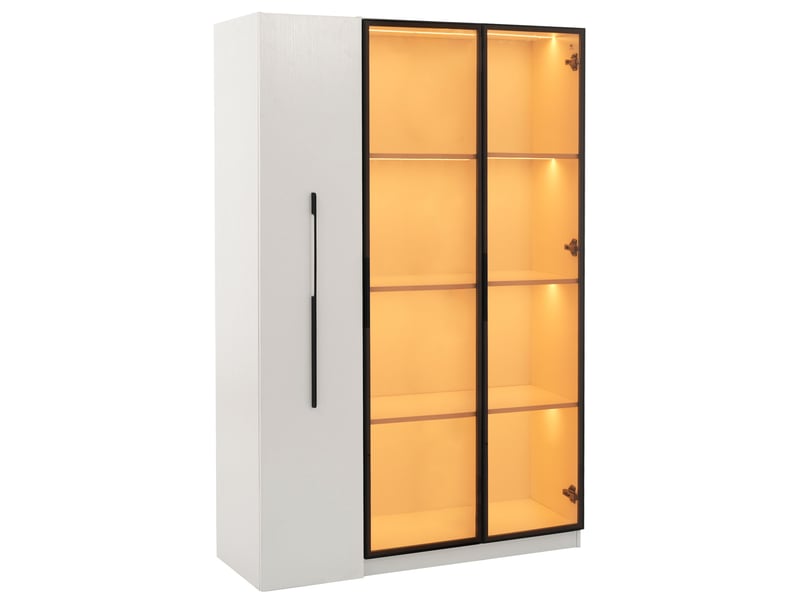  Vitrine led en verre ambré, armoire multifonction 160 cm avec tiroir de rangement latéral caché, meuble haut de style français  - Conforama E