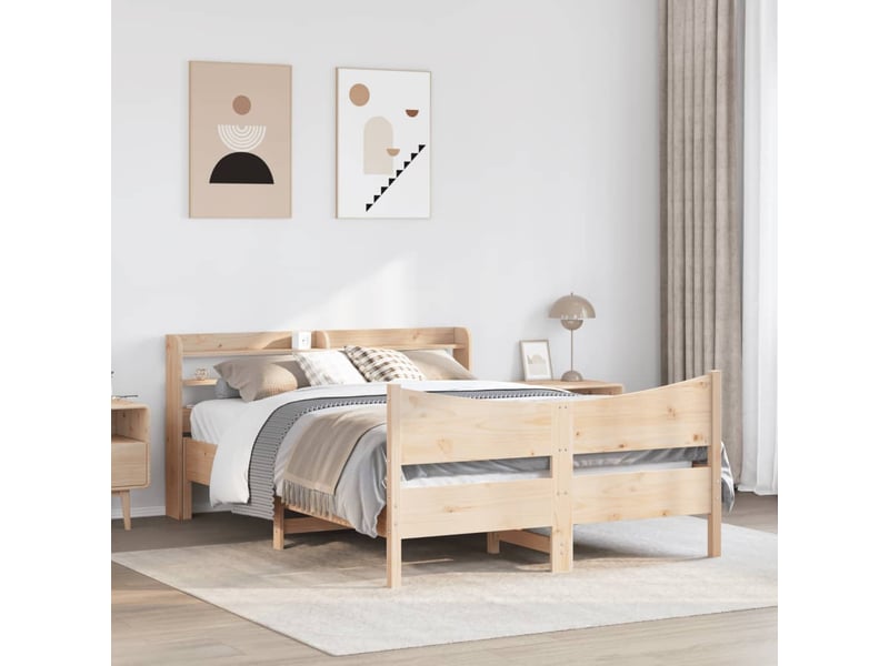 Lit double- lit adulte -  cadre de lit avec tête de lit 150x200 cm bois de pin massif  - Conforama B