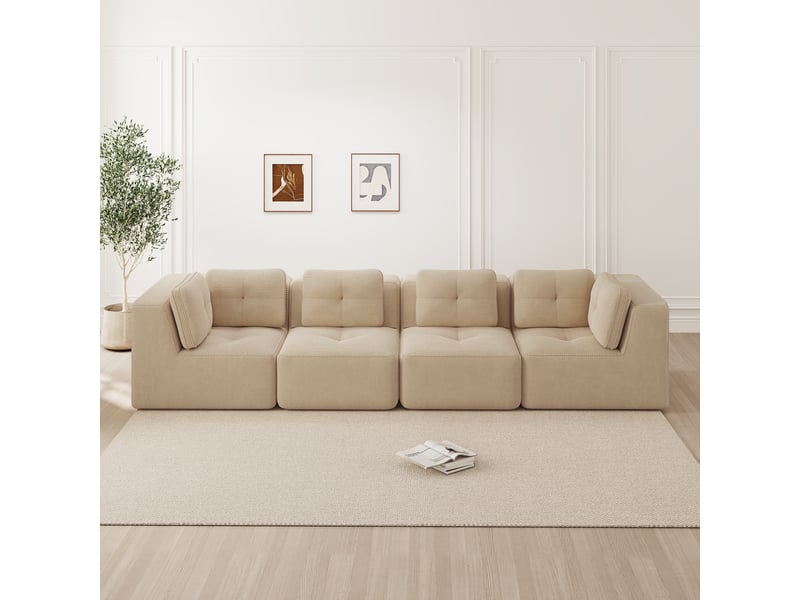 Canapé droit modulable 4 places velours côtelé beige – 386 x 104 x 69 cm Fay Lum - Conforama B