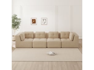 Canapé droit modulable 4 places velours côtelé beige – 386 x 104 x 69 cm