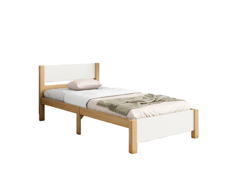Lit simple bois 90x200 cm - lit adoadulte sans matelas - blanc et naturel - Conforama A