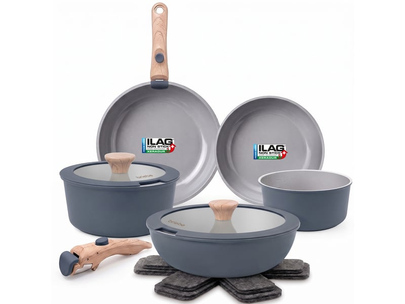 Batterie de cuisine induction céramique poignée amovible set 13 pièces , briebe, kb1220gry, , gris - Conforama A