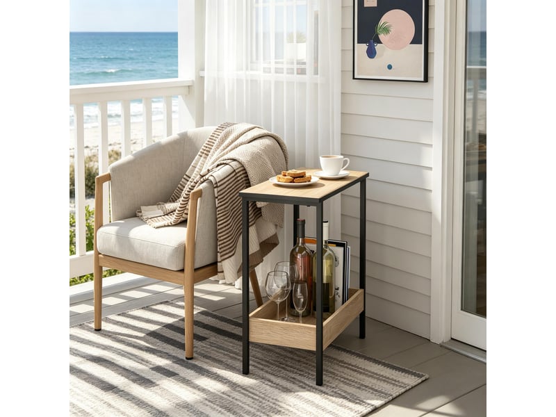 Table d'appoint avec étagère en métal et bois noir et chêne clair 50x25x55 cm - Conforama E