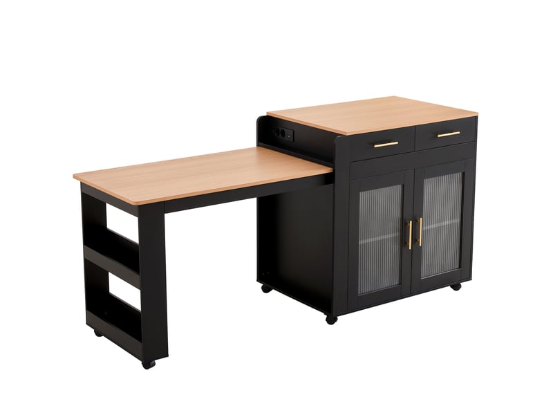  Îlot de cuisine - rangements intégrés - table extensible - port usb - prise de charge - meuble de cuisine - gain de place - noir CozyNest - Conforama A
