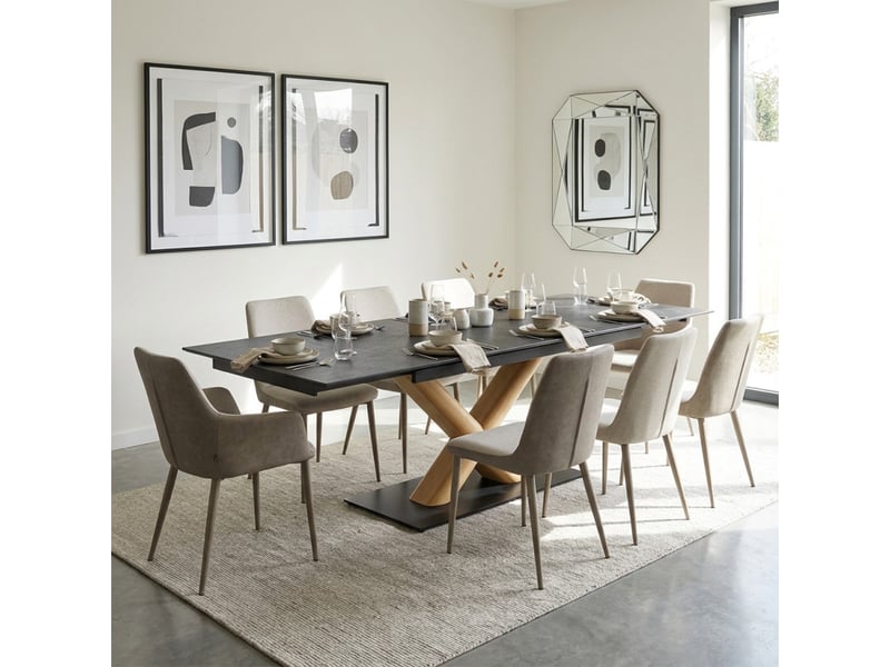  Table extensible 180 à 260 cm céramique gris anthracite pied central x plaqué bois clair - utah 13  - Conforama B