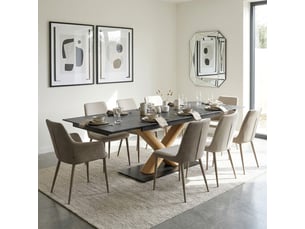 Table extensible 180 à 260 cm céramique gris anthracite pied central x plaqué bois clair - utah 13