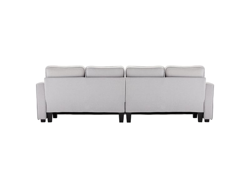 Canapé droit 4 places 264x83x87 cm avec poches de rangement et coussins, meuble de salon moderne, lin, gris - Conforama C