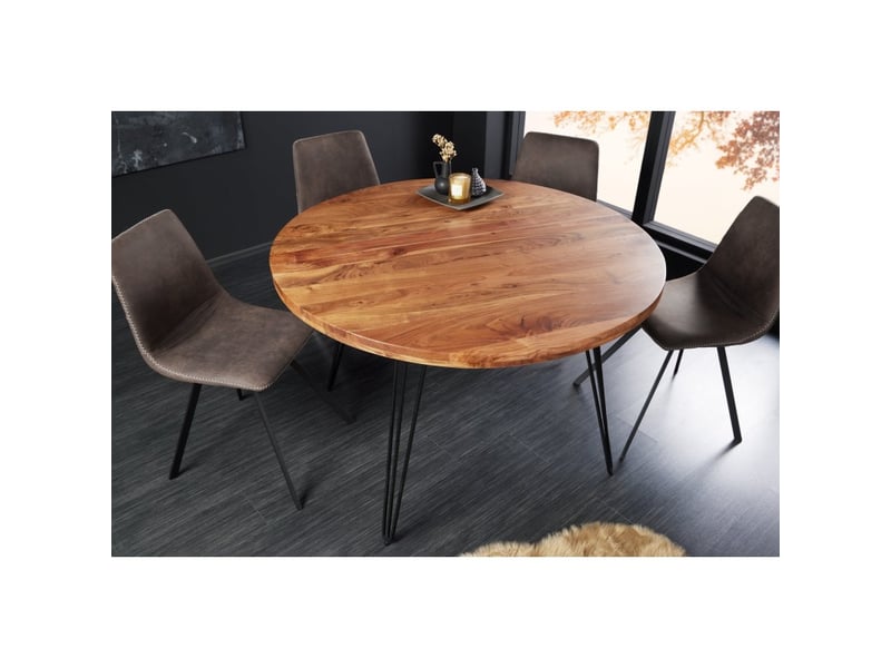  Table de salle à manger silva – bois massif d'acacia et métal noir – 120 cm – plateau épais 45 mm – style industriel  - Conforama C