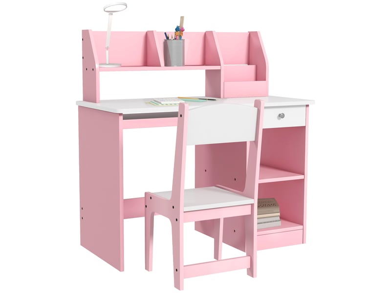  Bureau enfant avec chaise et rangements rose 90 x 45 x 90 cm  - Conforama A