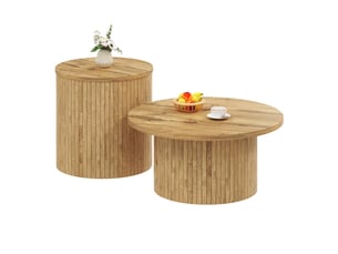 Table basse gigogne ronde 75x75x36+50x50x50,5 cm, table d'appoint, style moderne, pour le salon, mdf, couleur naturel
