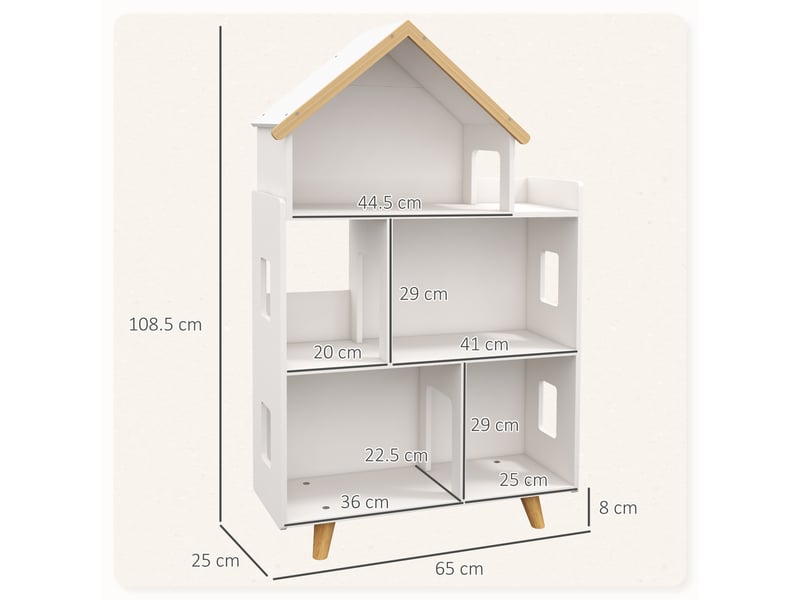 Bibliothèque à 3 niveaux pour enfants de 3 à 6 ans, idéale pour les livres et les jeux. En mdf et pin, 65 x 25 x 108,5 cm, blanche. - Conforama D