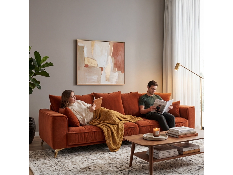  Canapé droit altamo en velours terracota - 4 places 3CA51.PI.4D.21 - Conforama C
