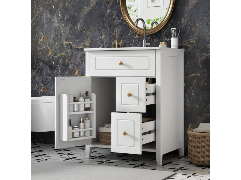  Meuble sous vasque sur pied 61x47x87 cm blanc brillant avec vasque en céramique  - Conforama B