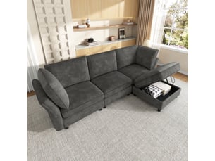 Canapé d'angle gauche fixe <strong></strong> <strong></strong> 4 places Tissu Gris