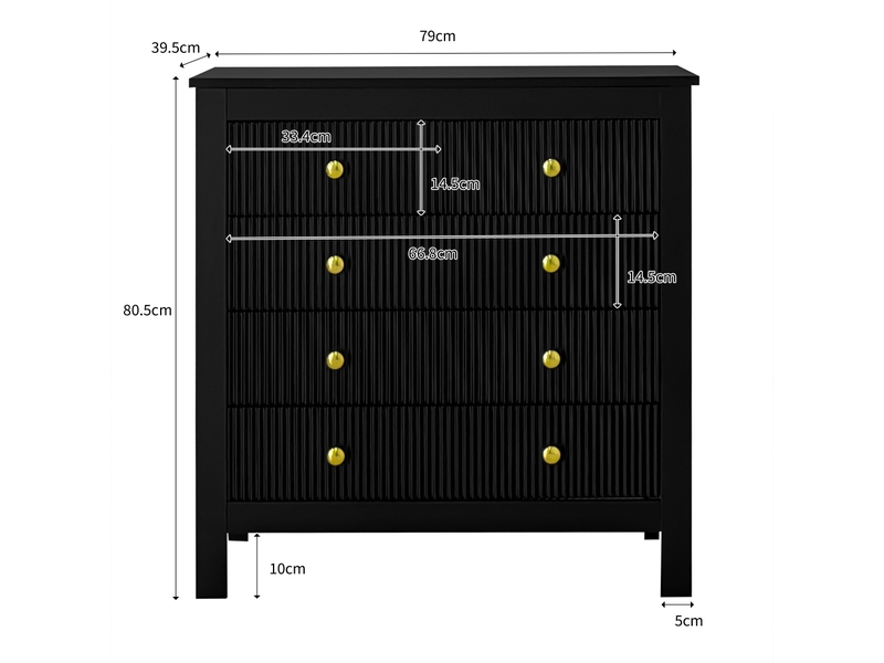  Commode 5 tiroirs de rangement pour chambre en panneaux de particules 79×39,5×80,5 cm noir  - Conforama E