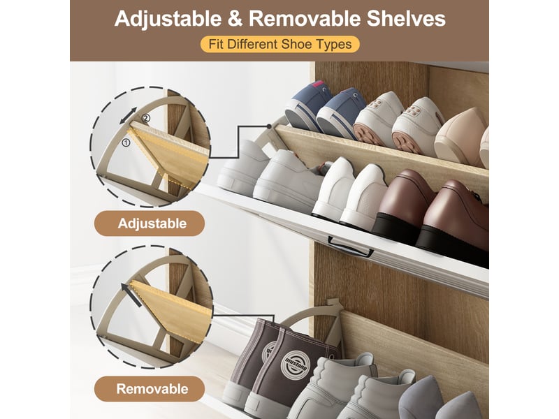  Meuble à chaussures, 80x23,5x131 cm, 3 portes, 2 tiroirs, pour entréesalon, bois  - Conforama D