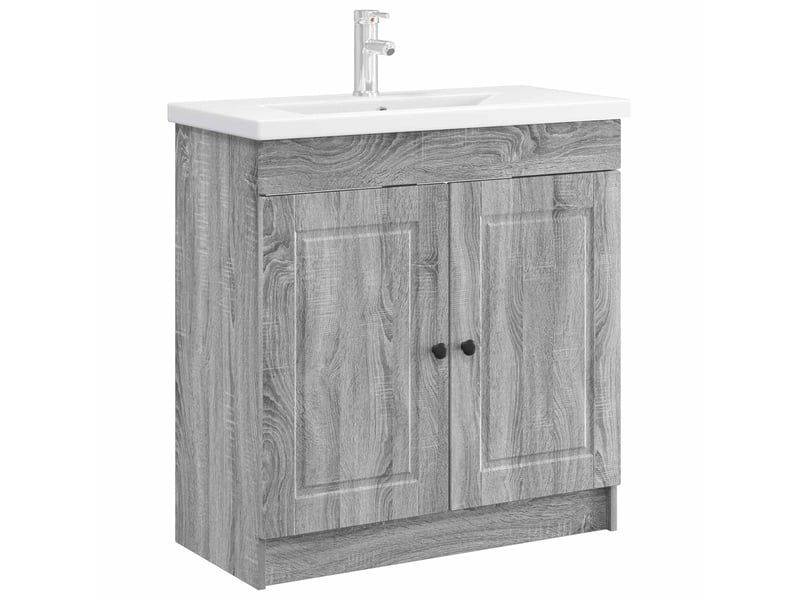  Armoire sous évier de salle de bain, meuble de rangement sonoma gris shl1058  - Conforama C