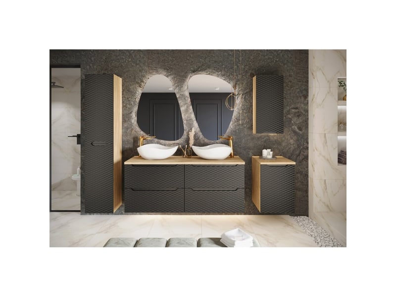 Meuble sous vasque yoka – 2 tiroirs – chêne clair et noir – l70 × p46 × h57 cm – à suspendre - Conforama B