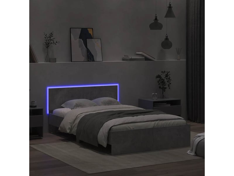 Cadre de lit avec tête de lit et led gris béton 120x190 cm - Conforama C