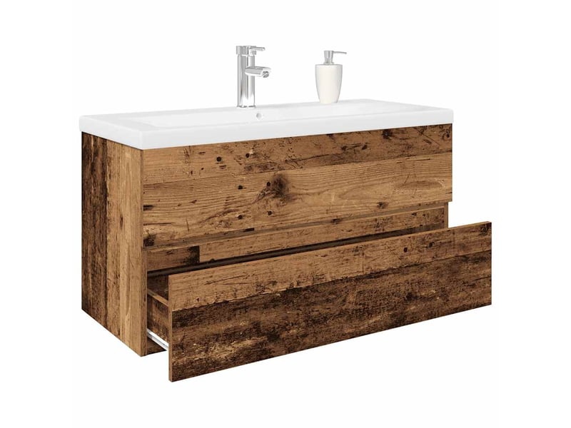 Meuble de lavabo avec bassin et robinet intégrés vieux bois shl2684 - Conforama B