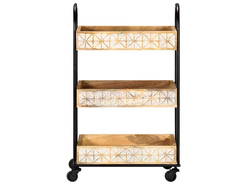  Desserte de cuisine, chariot de rangement à 3 niveaux 46x30x76 cm bois de manguier  - Conforama A