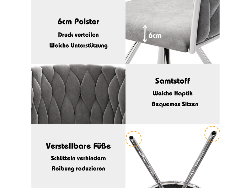  Lot de 4 chaises de salle à manger pivotantes,59x54x72 cm,velours,gris argenté  - Conforama E