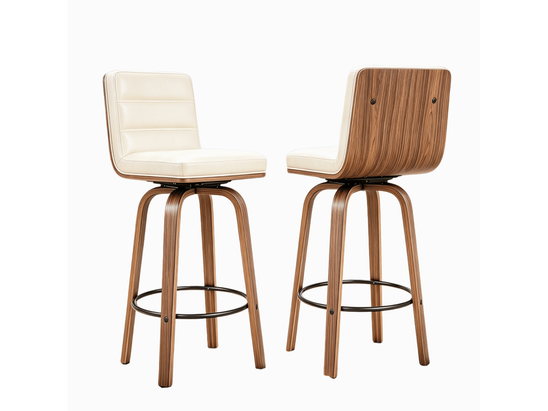  Tabouret de bar pivotant en pu avec pieds en bois courbés - chaise design pour cuisine, bar et comptoir  - Conforama A