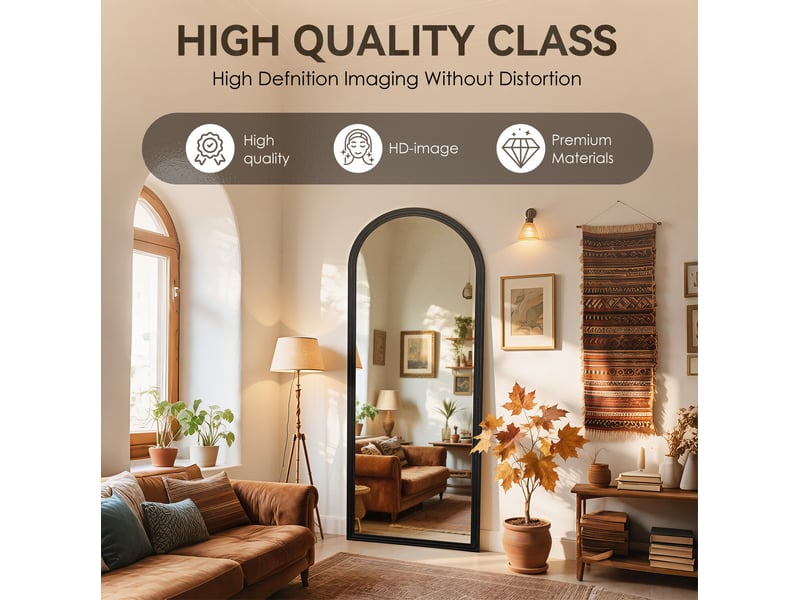  Miroir en pied 160 x 50 cm – noir – cadre en bois, forme arrondie et pied métal inclinable pour maison et commerce  - Conforama D