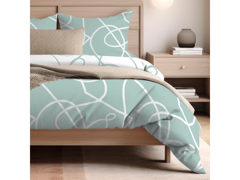  Parure de lit 220x240 cm coton pablo aqua PD25477 - Conforama C