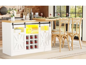 Îlot de cuisine extensible 120-197 x 40 x 72 cm, portes coulissantes vitrées et éclairage led rgb, blanc, en mdf robuste