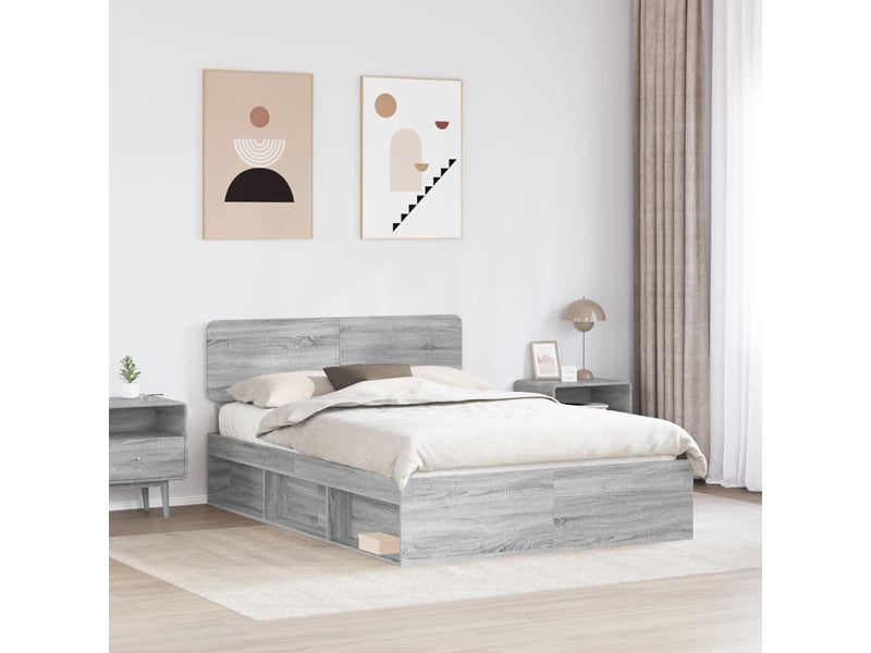  Lit double- lit adulte -  cadre de lit gris sonoma 150 x 200 cm pin massif  - Conforama B