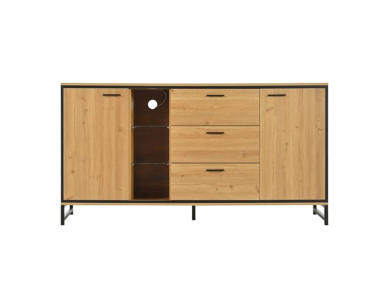  Buffet cuisine à trois tiroirs, 160 x 40 x 85 cm, meuble de rangement avec compartiments de rangement,  pour salon, naturelle  - Conforama A