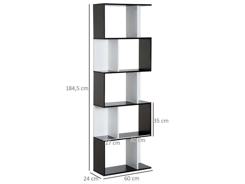  Bibliothèque en s à 5 niveaux 60 x 24 x 184,5 cm, étagère de rangement moderne pour salon, chambre et bureau  - Conforama E