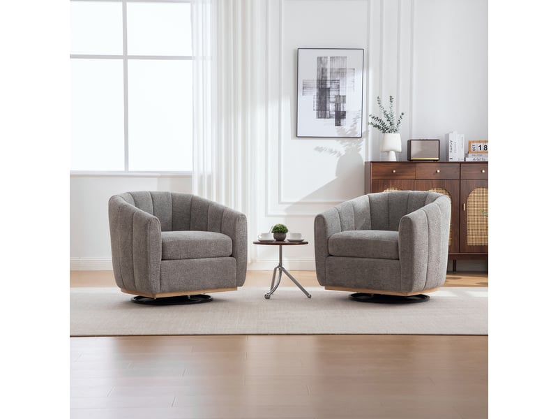  Fauteuil lounge pivotant avec repose-pieds en chenille gris – 81 x 73 x 75,5 cm Fay Lum - Conforama E