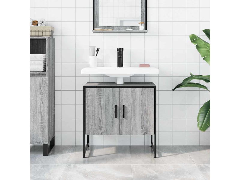  Armoire lavabo salle de bain, meuble de rangement sonoma gris 60x33x60 cm  - Conforama C